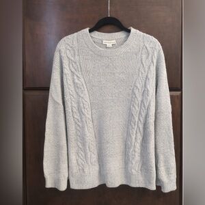 Anthropologie Light Gray Cable Knit Crewneck Sweater